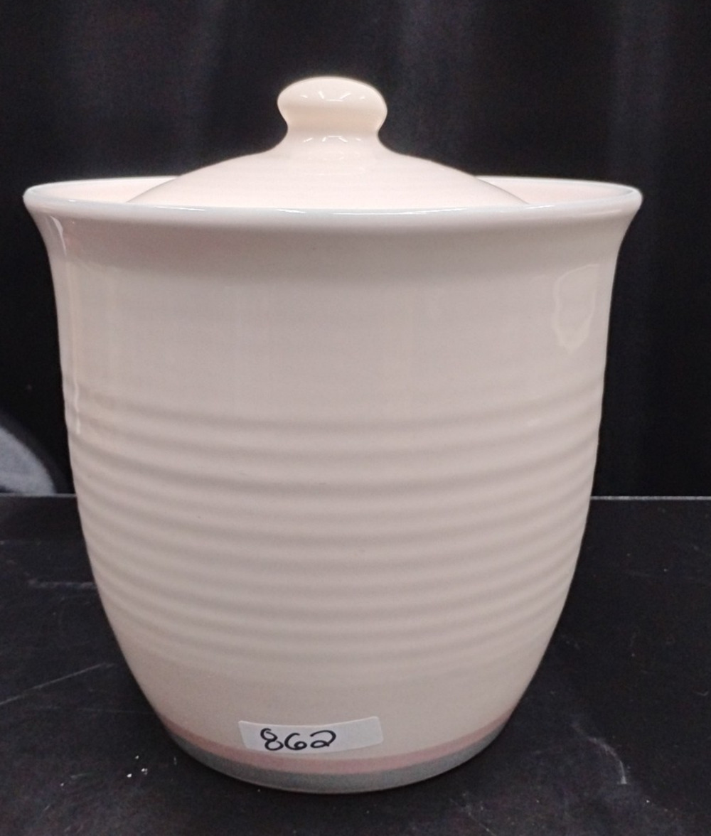 Pfaltzgraff Canister Aura Pink 9" Tall Large Cookie w/Jar Pink Blue Stripe